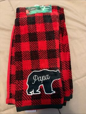 St. Nicholas Square Red and Black Buffalo Plaid Embroidered Hand Towel